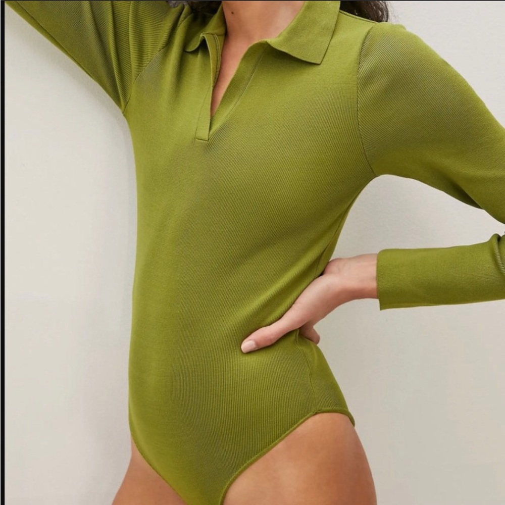 NWT Anthropologie Green Arden Collared Bodysuit